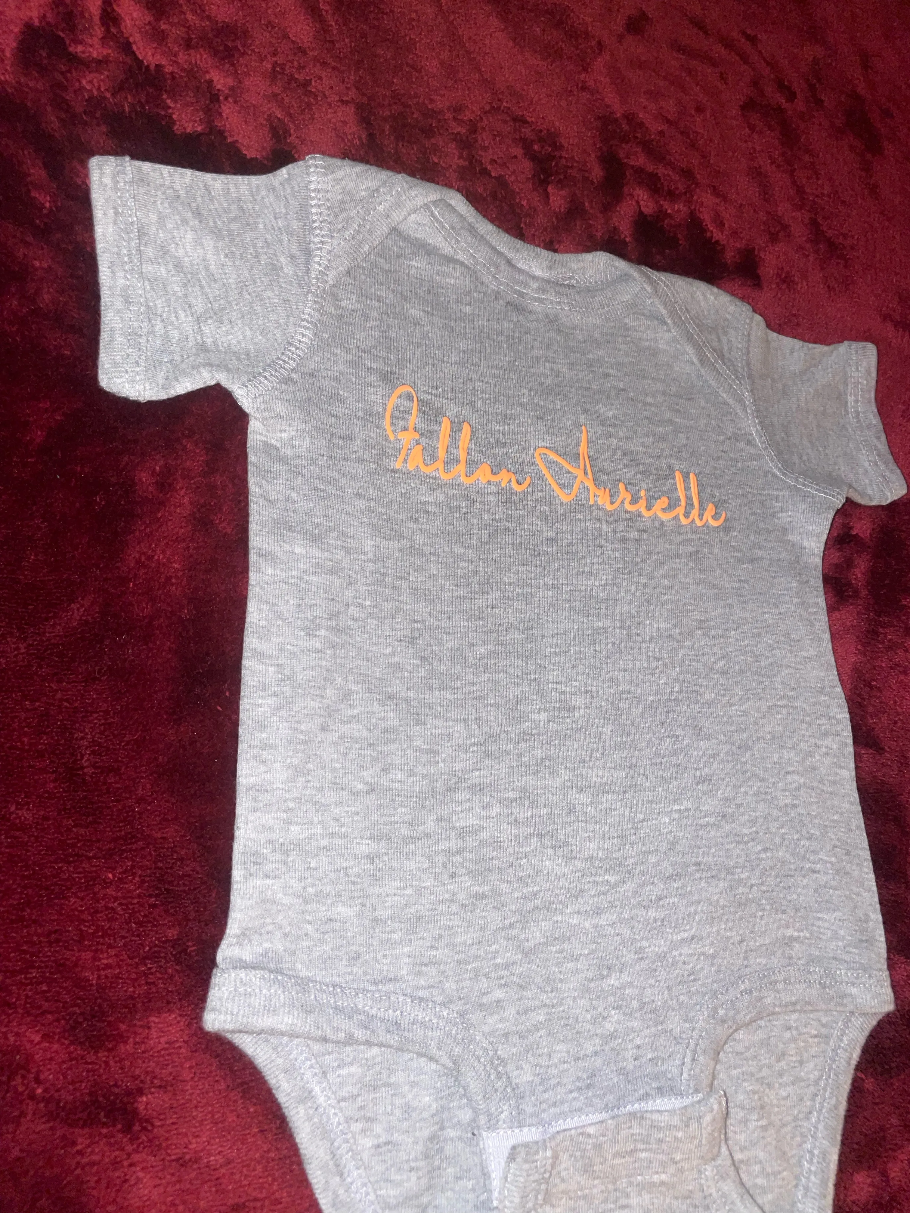 Fallon Aurielle Baby Unisex Signature Onesie (Gray & Neon Orange)