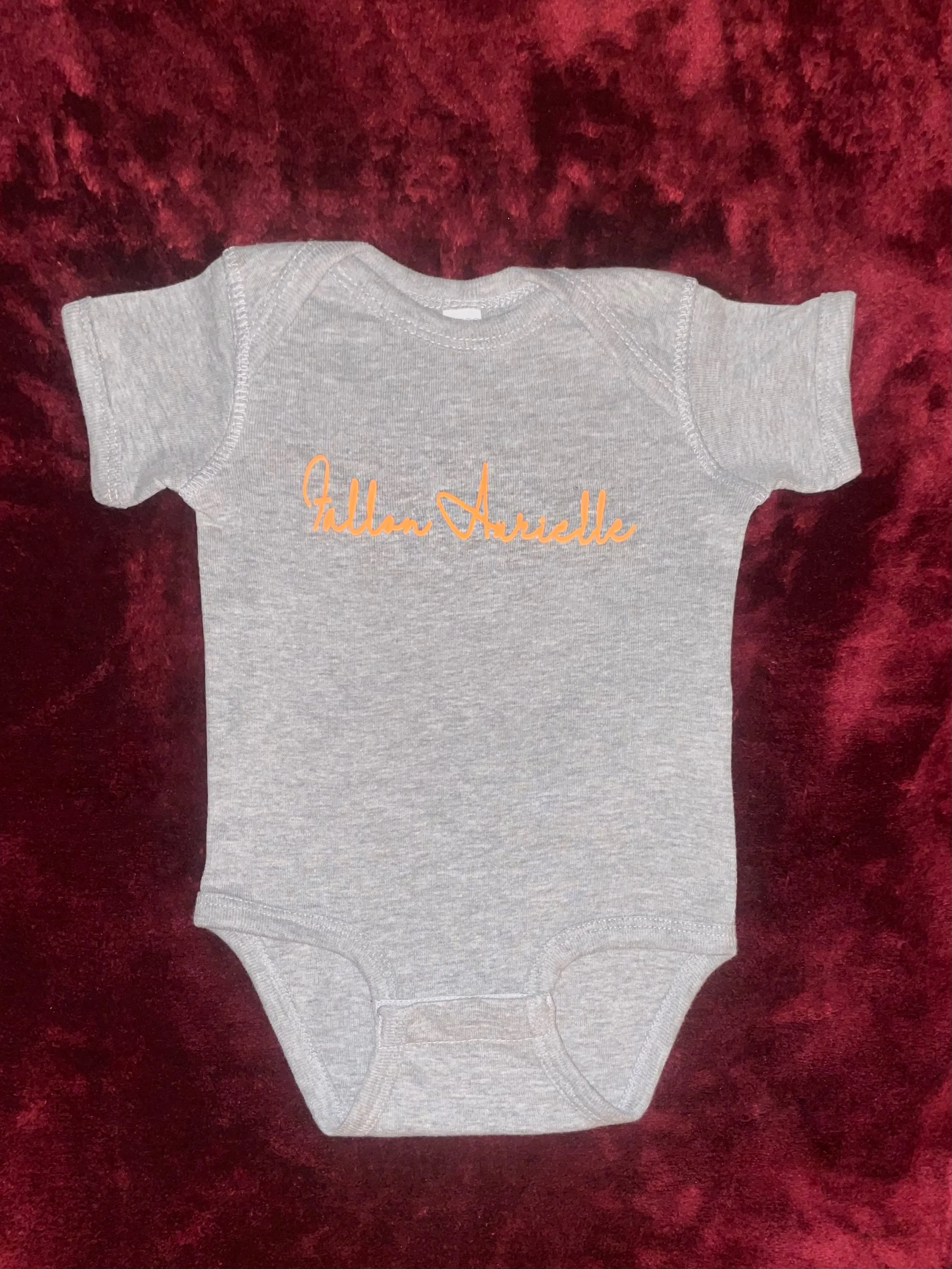 Fallon Aurielle Baby Unisex Signature Onesie (Gray & Neon Orange)
