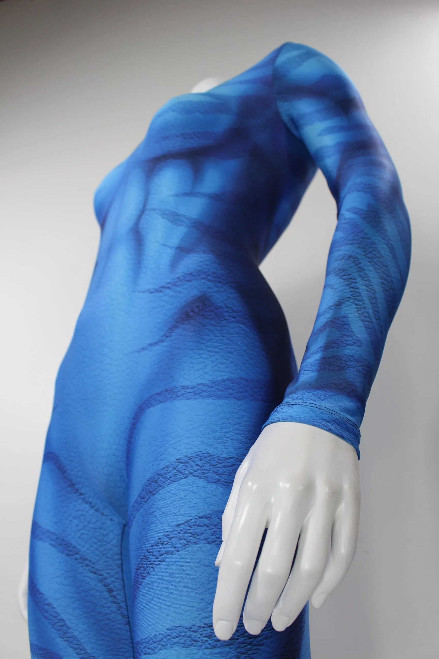 Figure-Enhancing Women's Blue Zebra  Scoop Neck Pull Up Bodysuit - Cosplay | Athletics | Performance