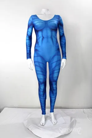 Figure-Enhancing Women's Blue Zebra  Scoop Neck Pull Up Bodysuit - Cosplay | Athletics | Performance