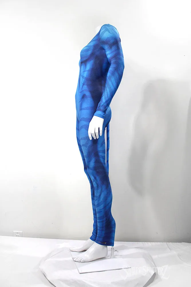 Figure-Enhancing Women's Blue Zebra  Scoop Neck Pull Up Bodysuit - Cosplay | Athletics | Performance