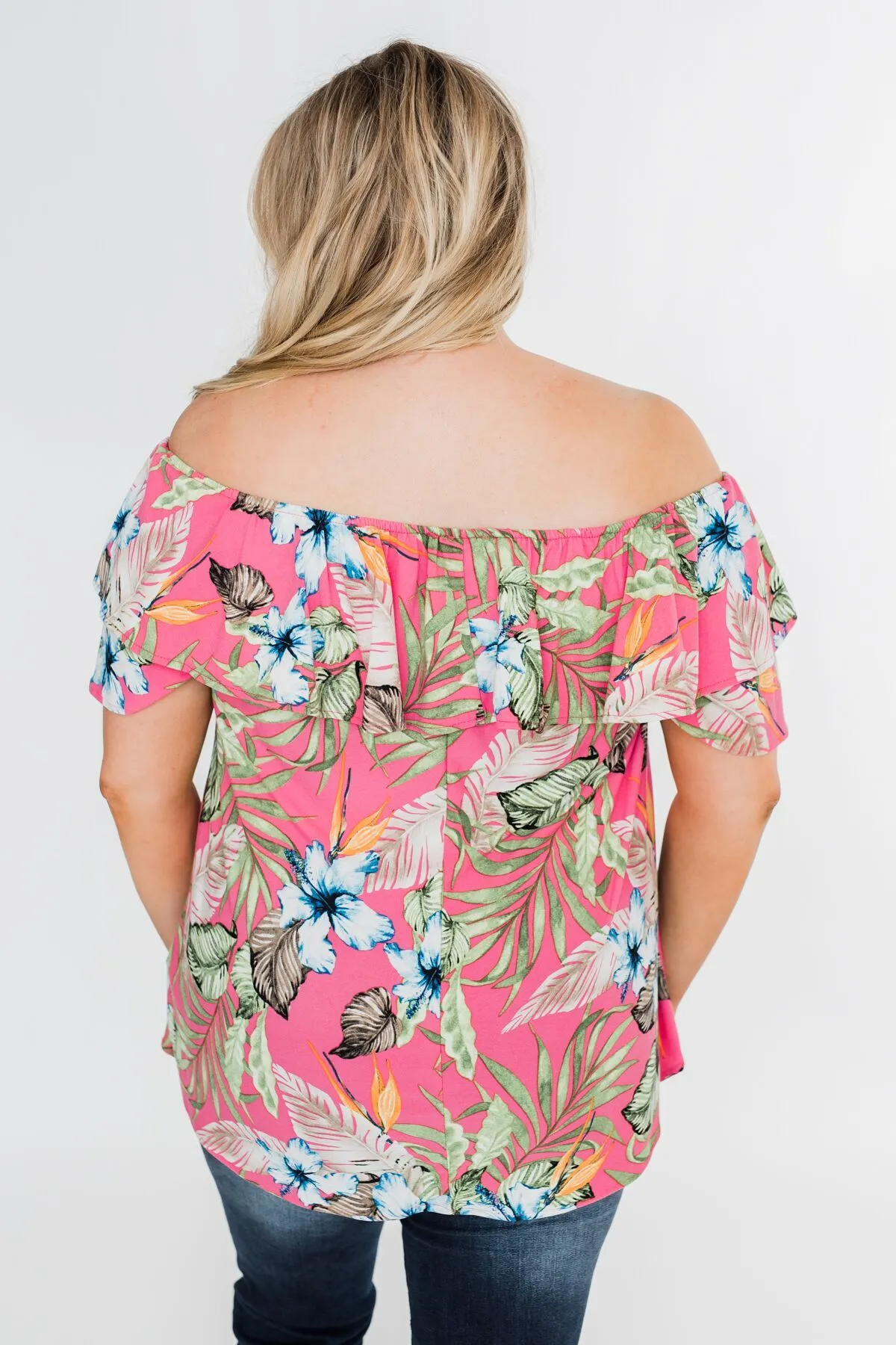 Floral Tropics Off The Shoulder Top- Pink