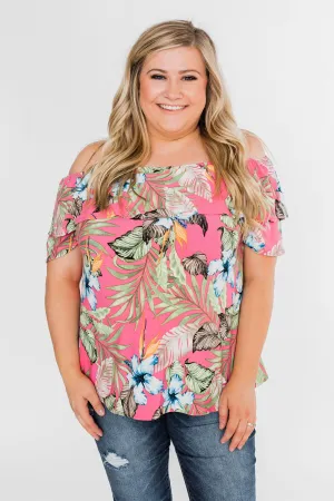 Floral Tropics Off The Shoulder Top- Pink
