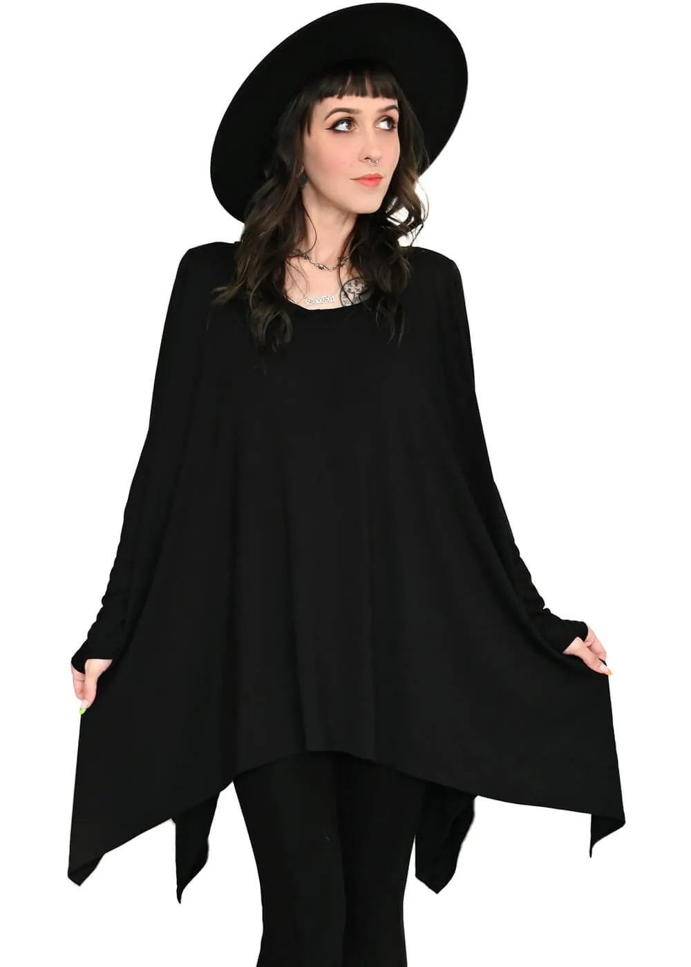 Foxblood Long Flowing Thumbholes Top Black