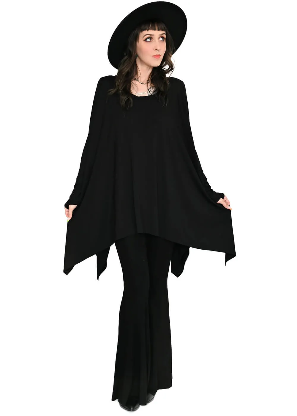 Foxblood Long Flowing Thumbholes Top Black