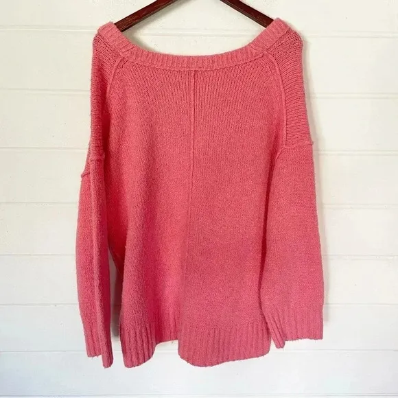 Free People Brookside Pink Oversized Dropped-Shoulder Sweater Size S (fits L)
