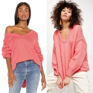 Free People Brookside Pink Oversized Dropped-Shoulder Sweater Size S (fits L)