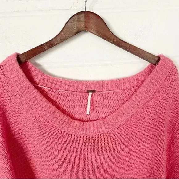 Free People Brookside Pink Oversized Dropped-Shoulder Sweater Size S (fits L)