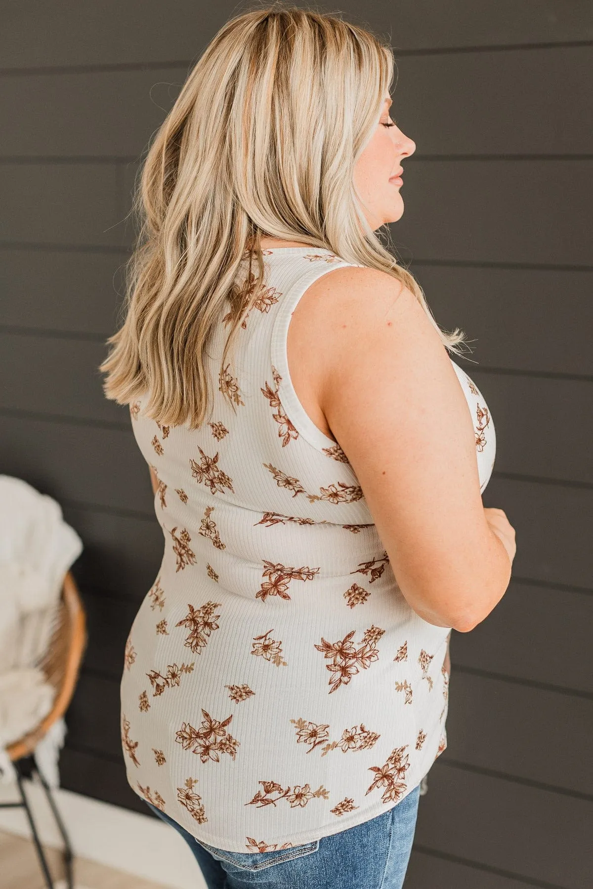 Friends For Life Floral Tank Top- Ivory & Brown