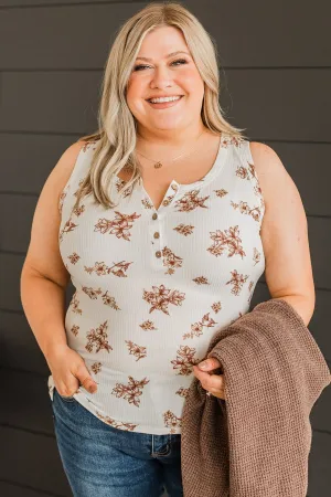 Friends For Life Floral Tank Top- Ivory & Brown
