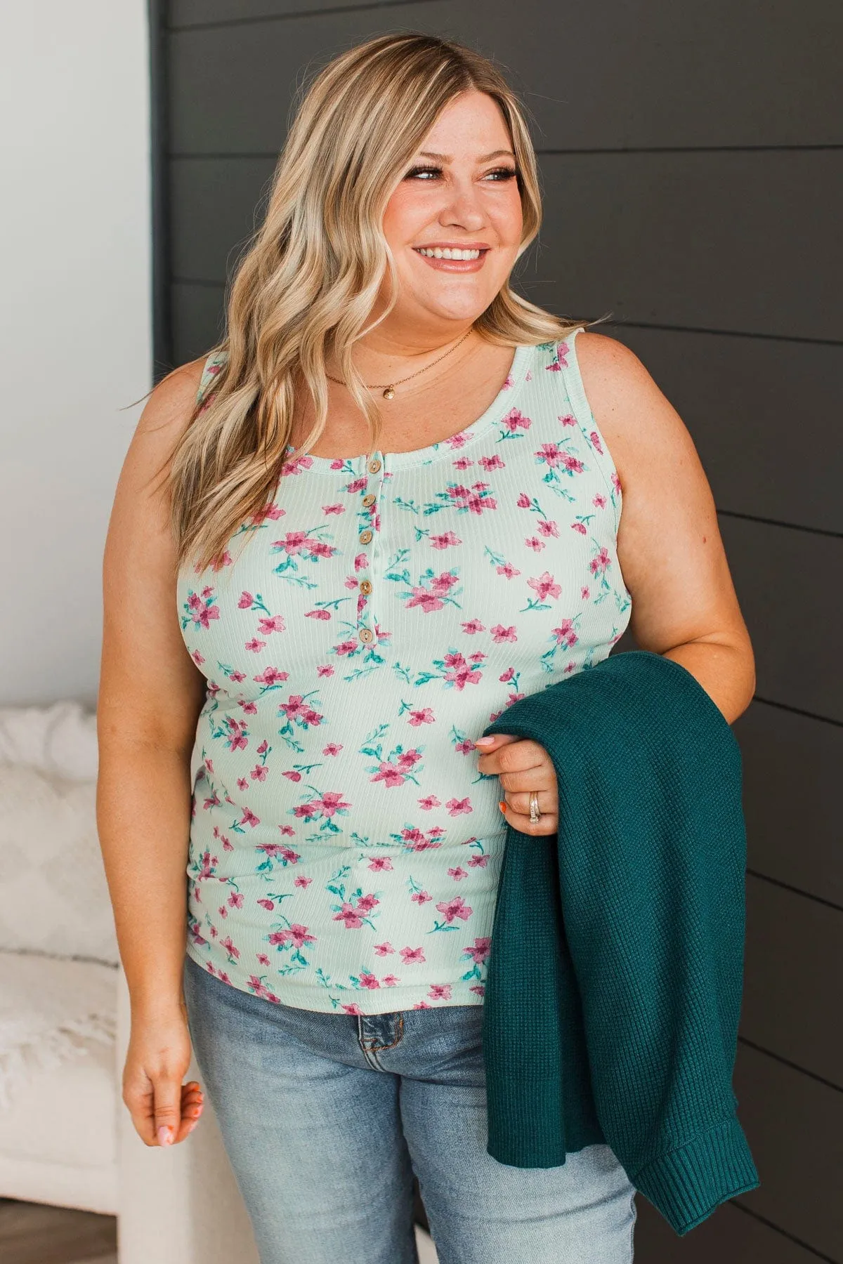 Friends For Life Floral Tank Top- Light Mint & Magenta