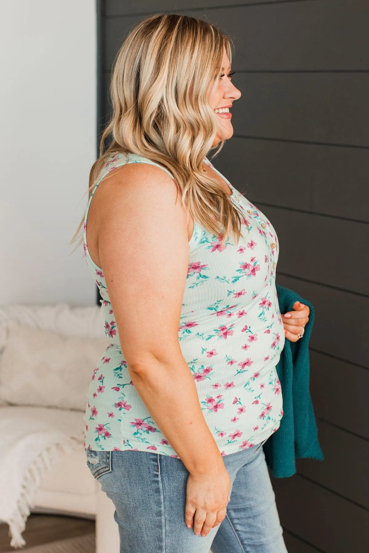 Friends For Life Floral Tank Top- Light Mint & Magenta