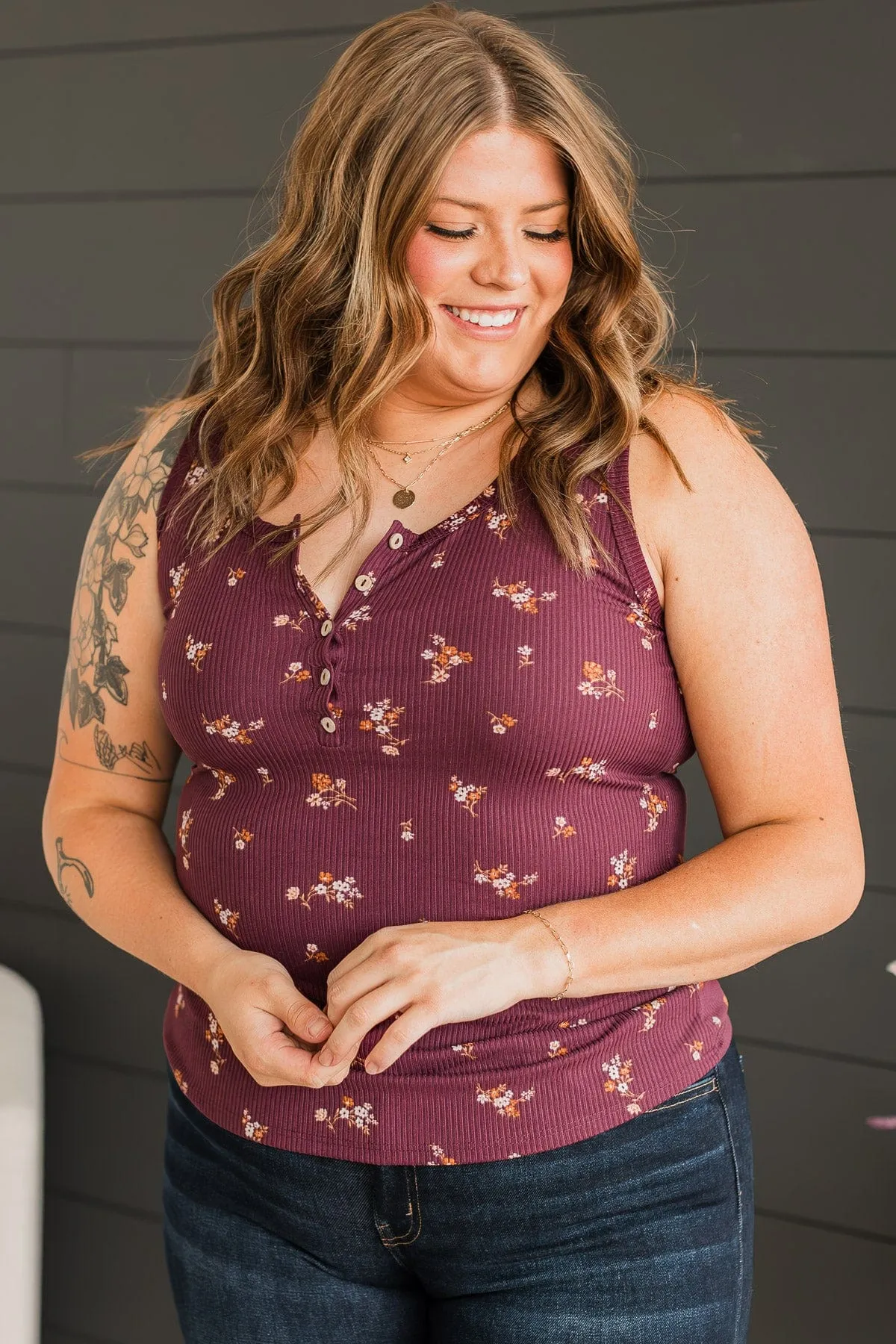 Friends For Life Floral Tank Top- Plum
