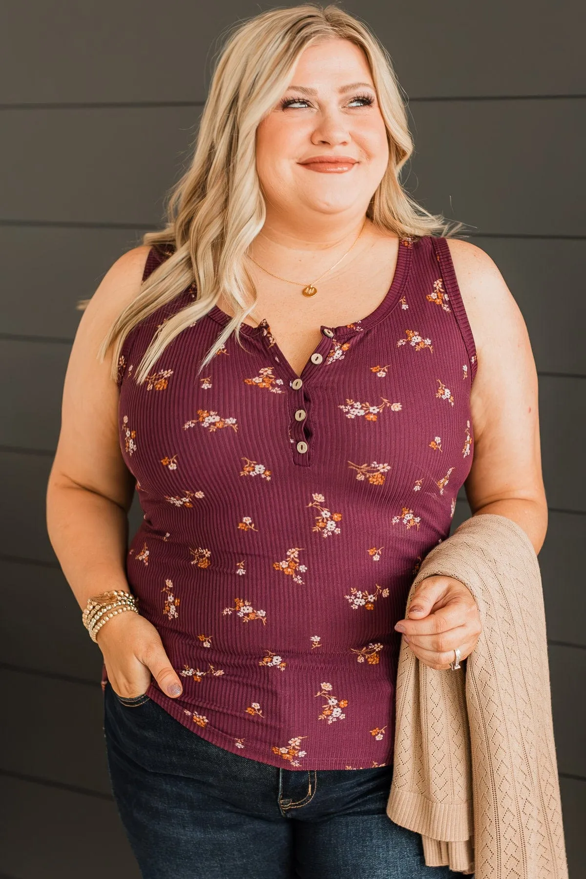 Friends For Life Floral Tank Top- Plum