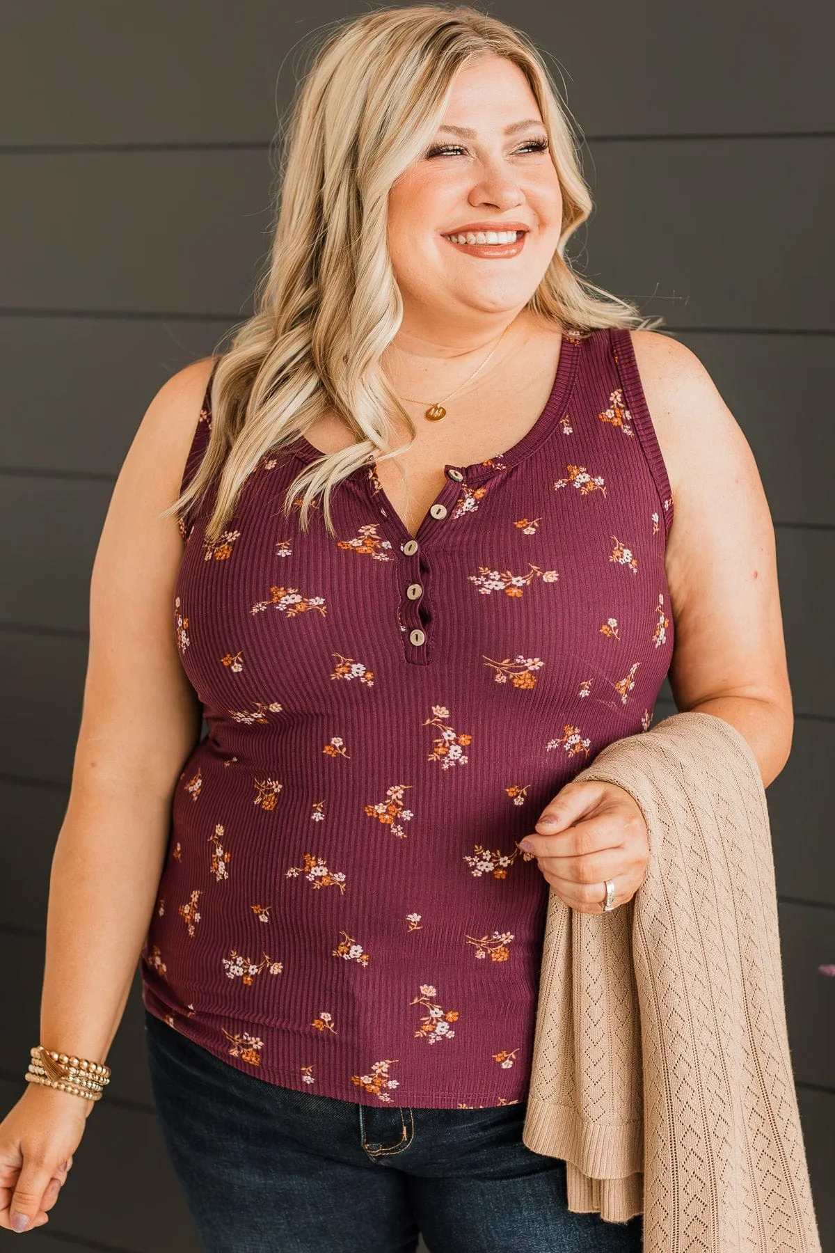 Friends For Life Floral Tank Top- Plum