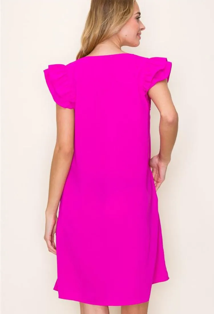 Get Fancy Ruffle Sleeve Shift Dress