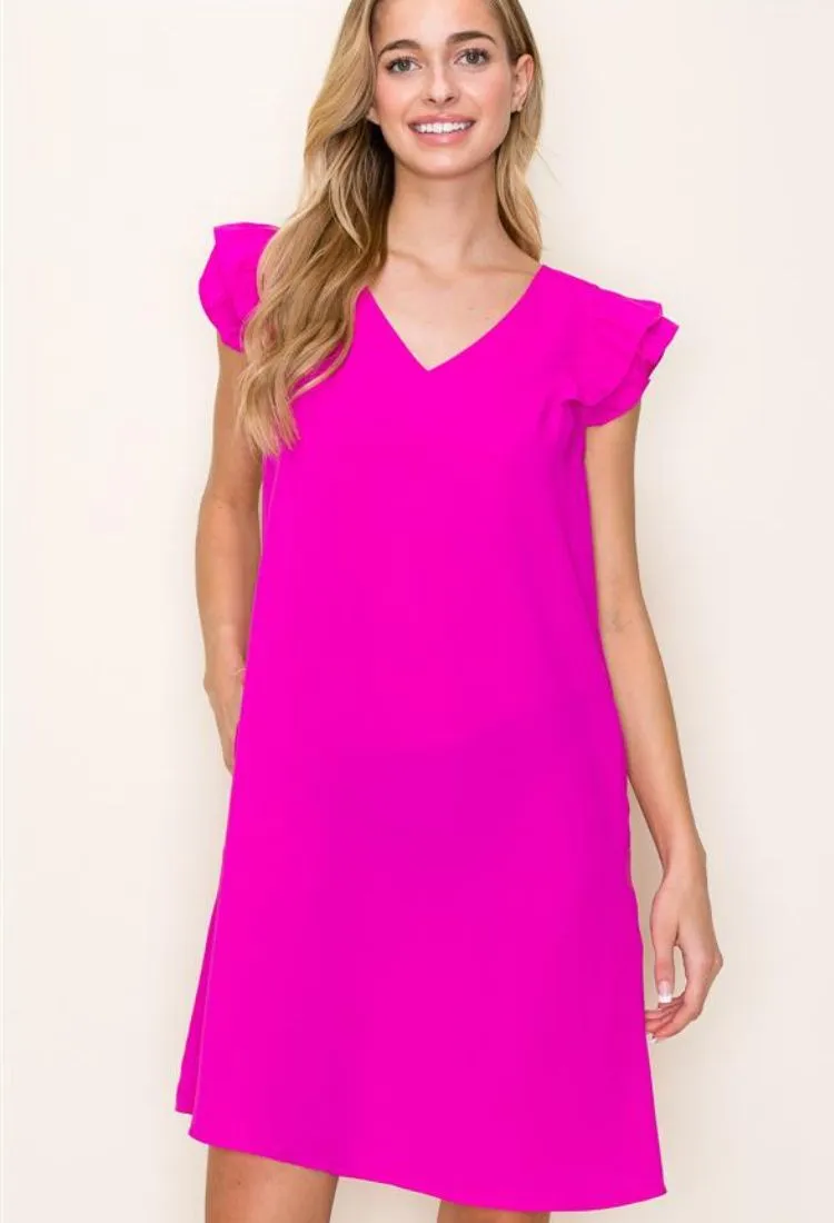 Get Fancy Ruffle Sleeve Shift Dress