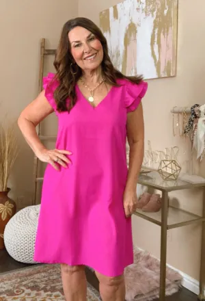 Get Fancy Ruffle Sleeve Shift Dress