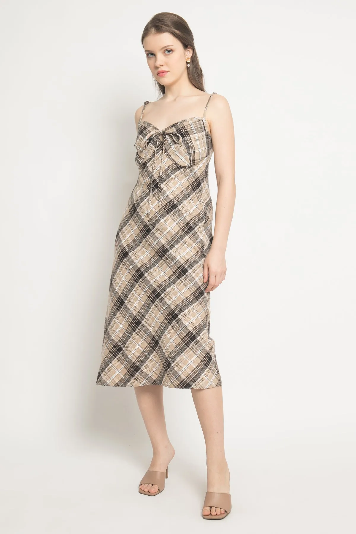 Gia Midi Dress in Brown