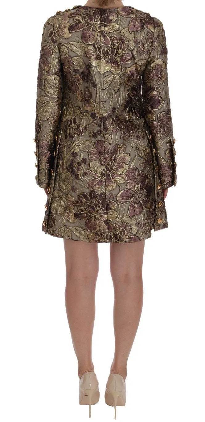Gold Pink Floral Jacquard Shift Dress