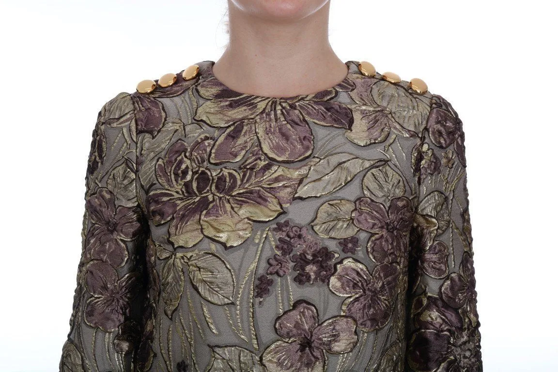 Gold Pink Floral Jacquard Shift Dress