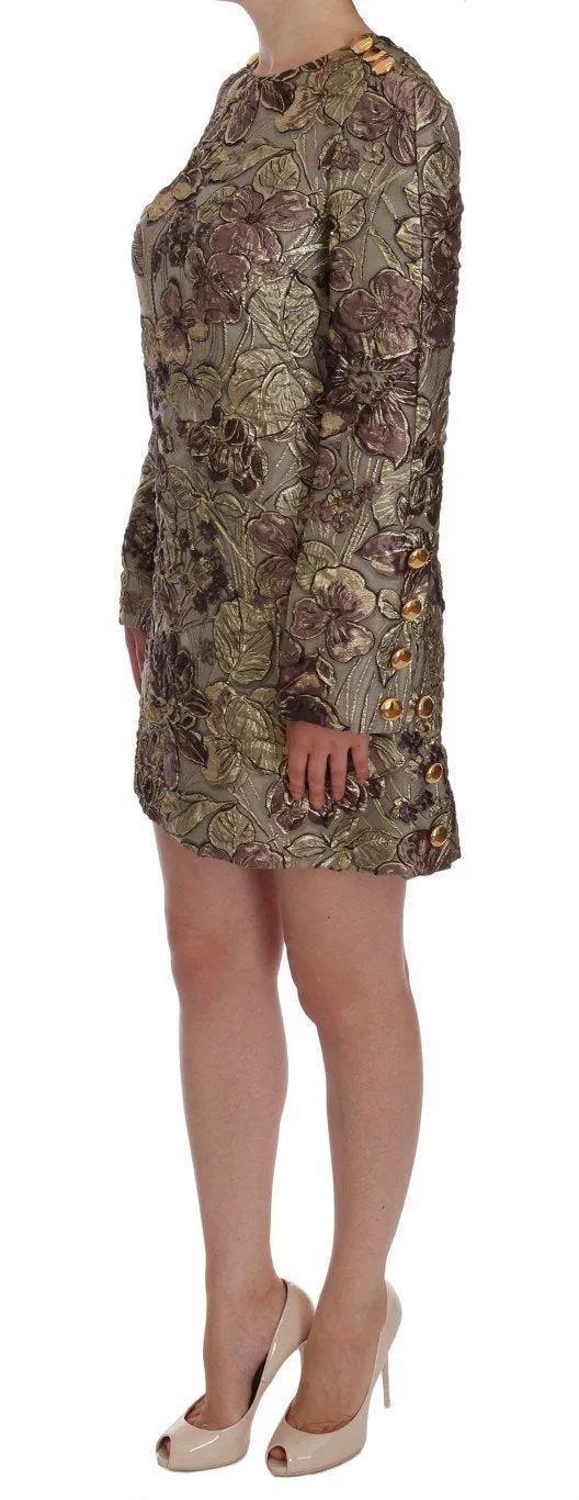 Gold Pink Floral Jacquard Shift Dress