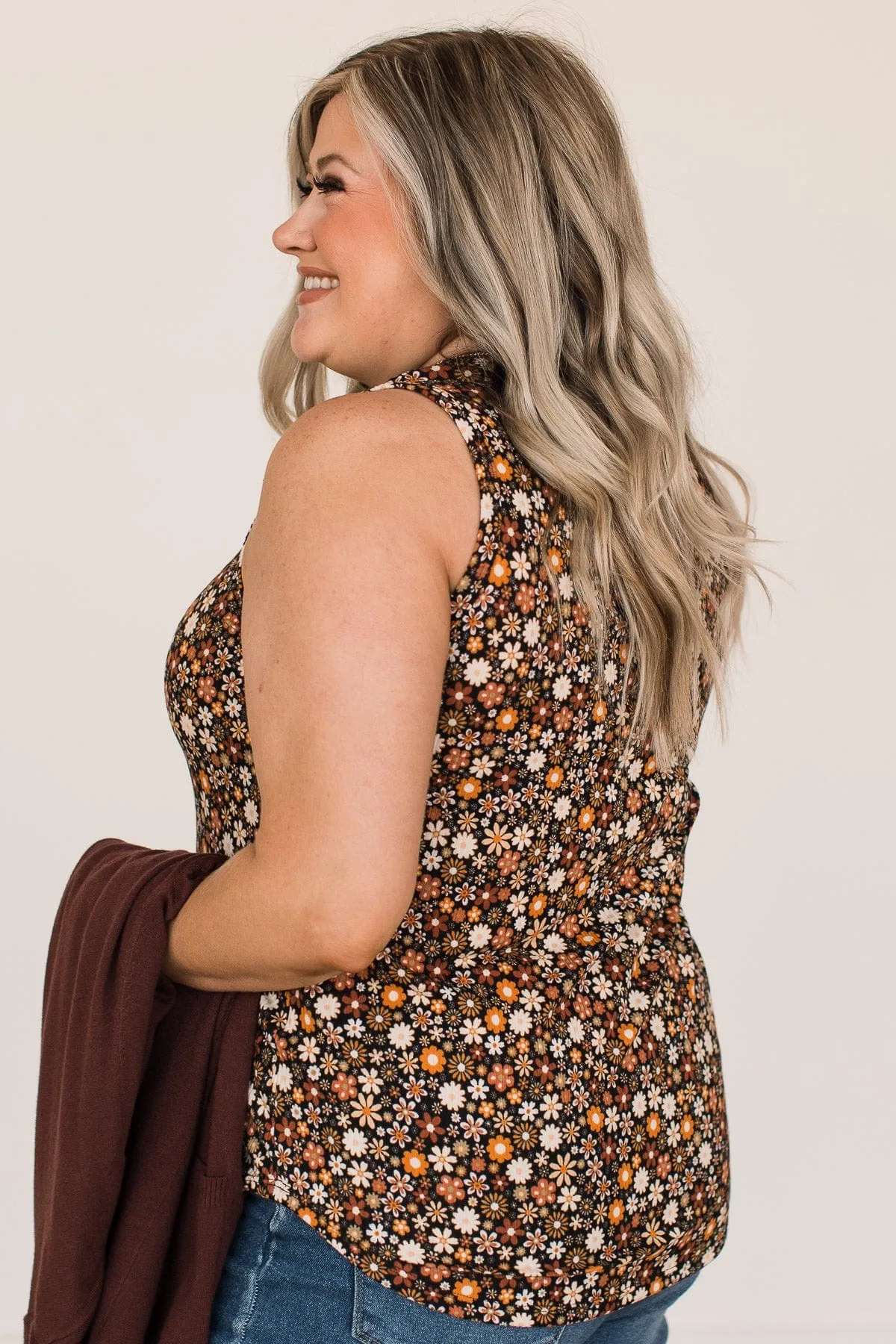 Grateful Hearts Floral Tank Top- Black & Rust