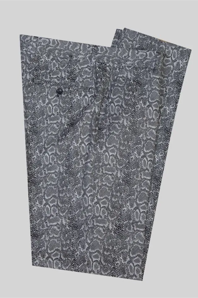 Gray Double Breasted Jacquard Wedding Men Suits with Black Lapel