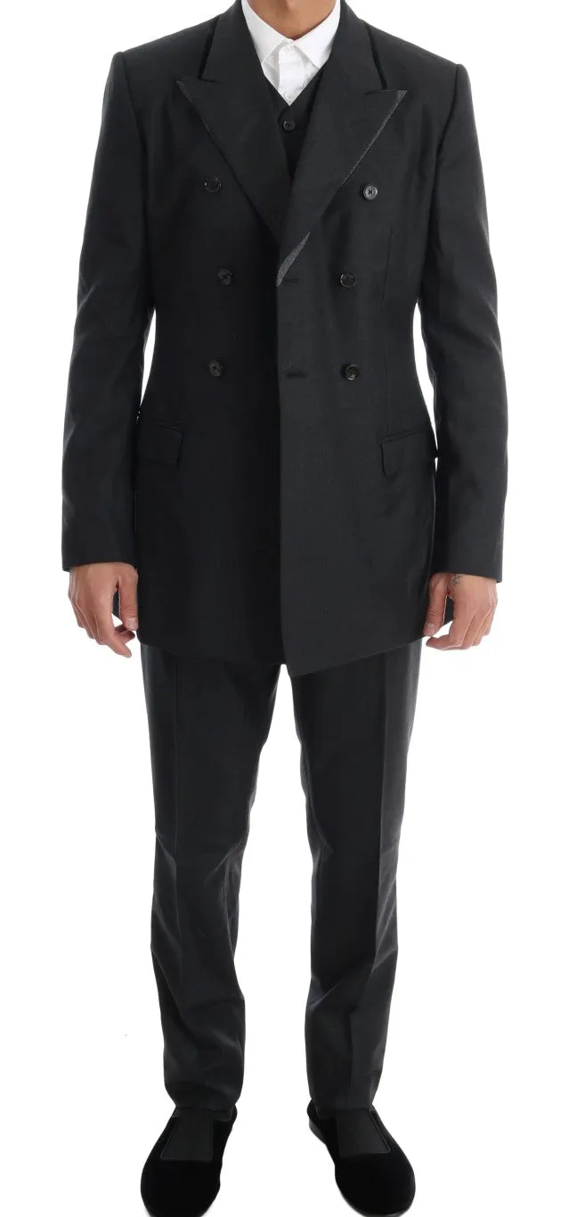 Gray Wool Double Breasted 3 Piece Suit