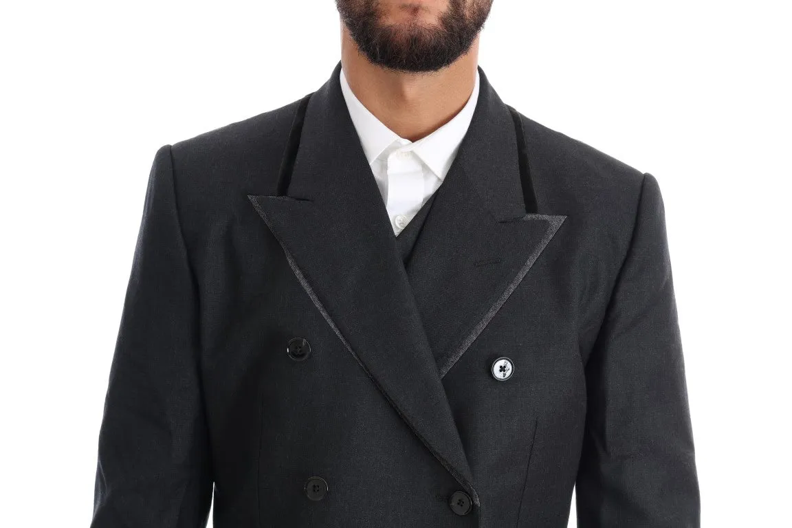 Gray Wool Double Breasted 3 Piece Suit