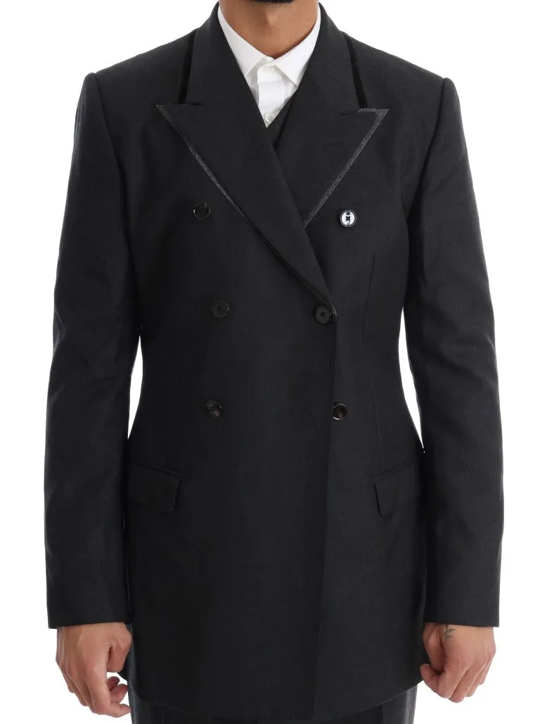 Gray Wool Double Breasted 3 Piece Suit