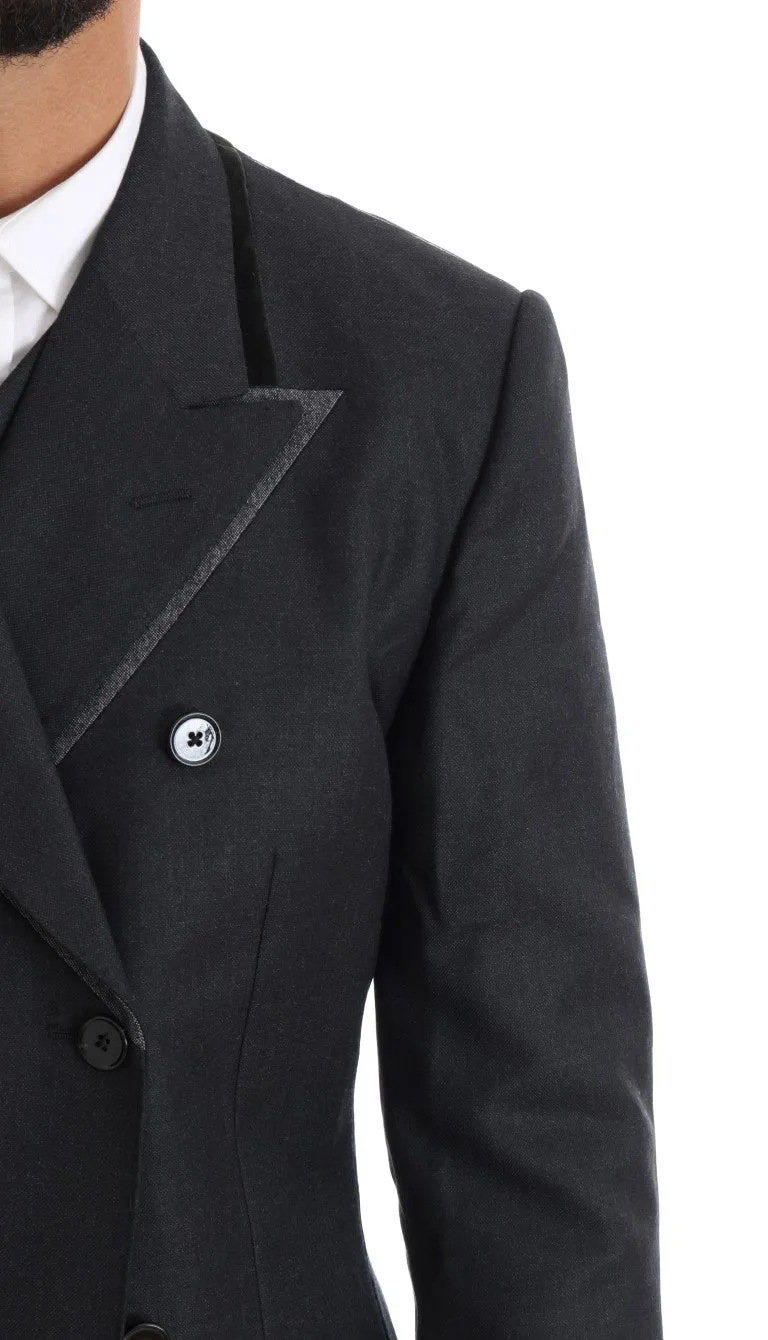 Gray Wool Double Breasted 3 Piece Suit