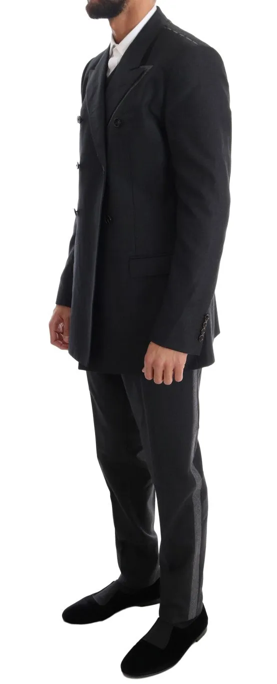 Gray Wool Double Breasted 3 Piece Suit