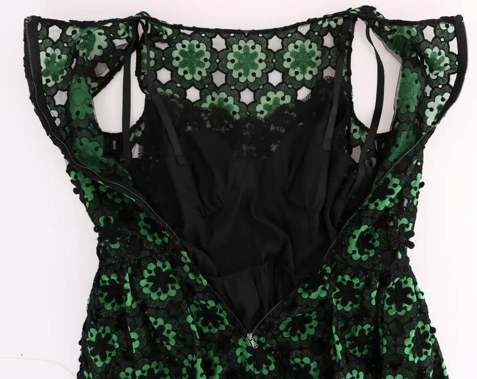 Green Floral Ricamo A-Line Shift Dress
