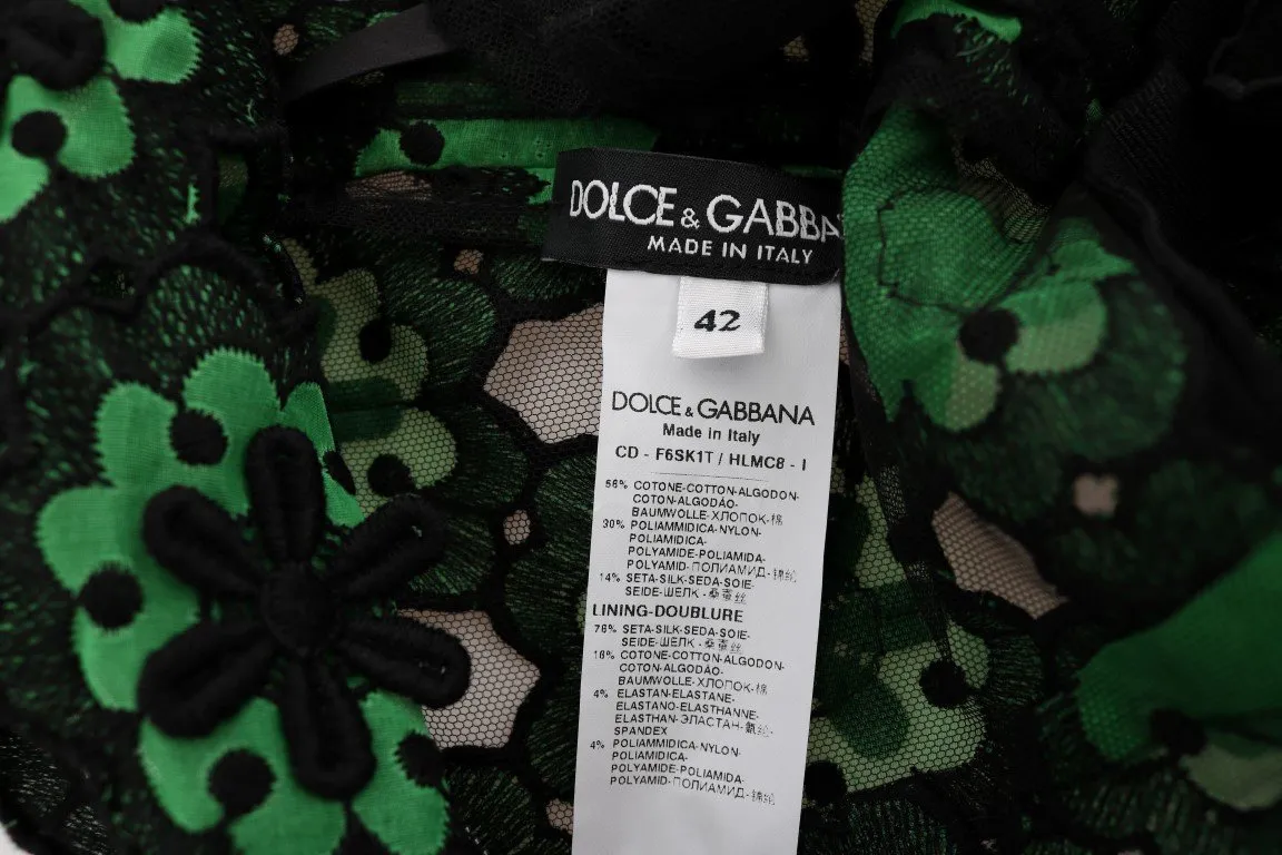 Green Floral Ricamo A-Line Shift Dress