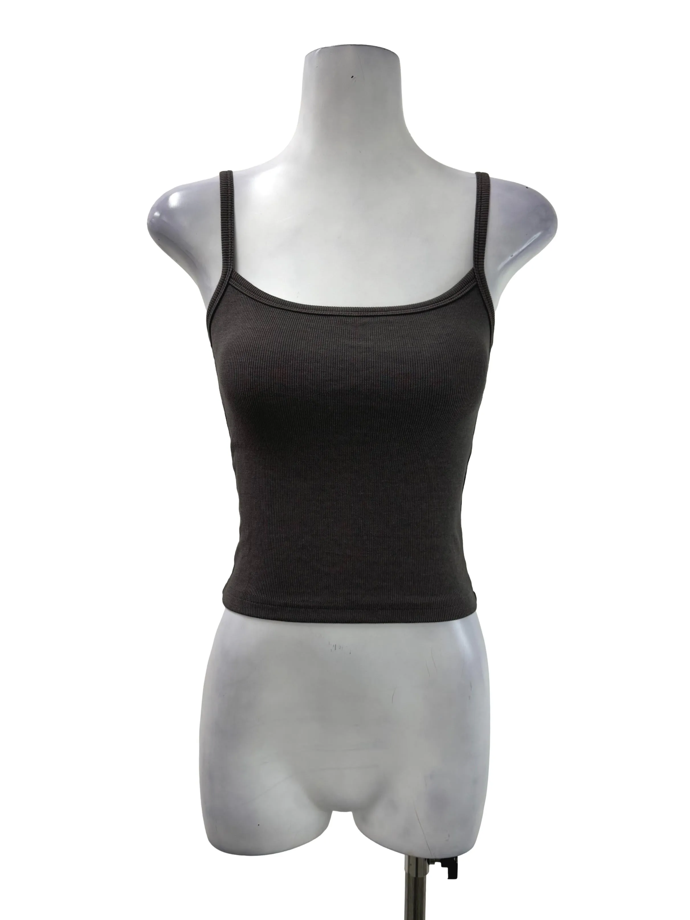 Grey Ribbed Square Tank Top
