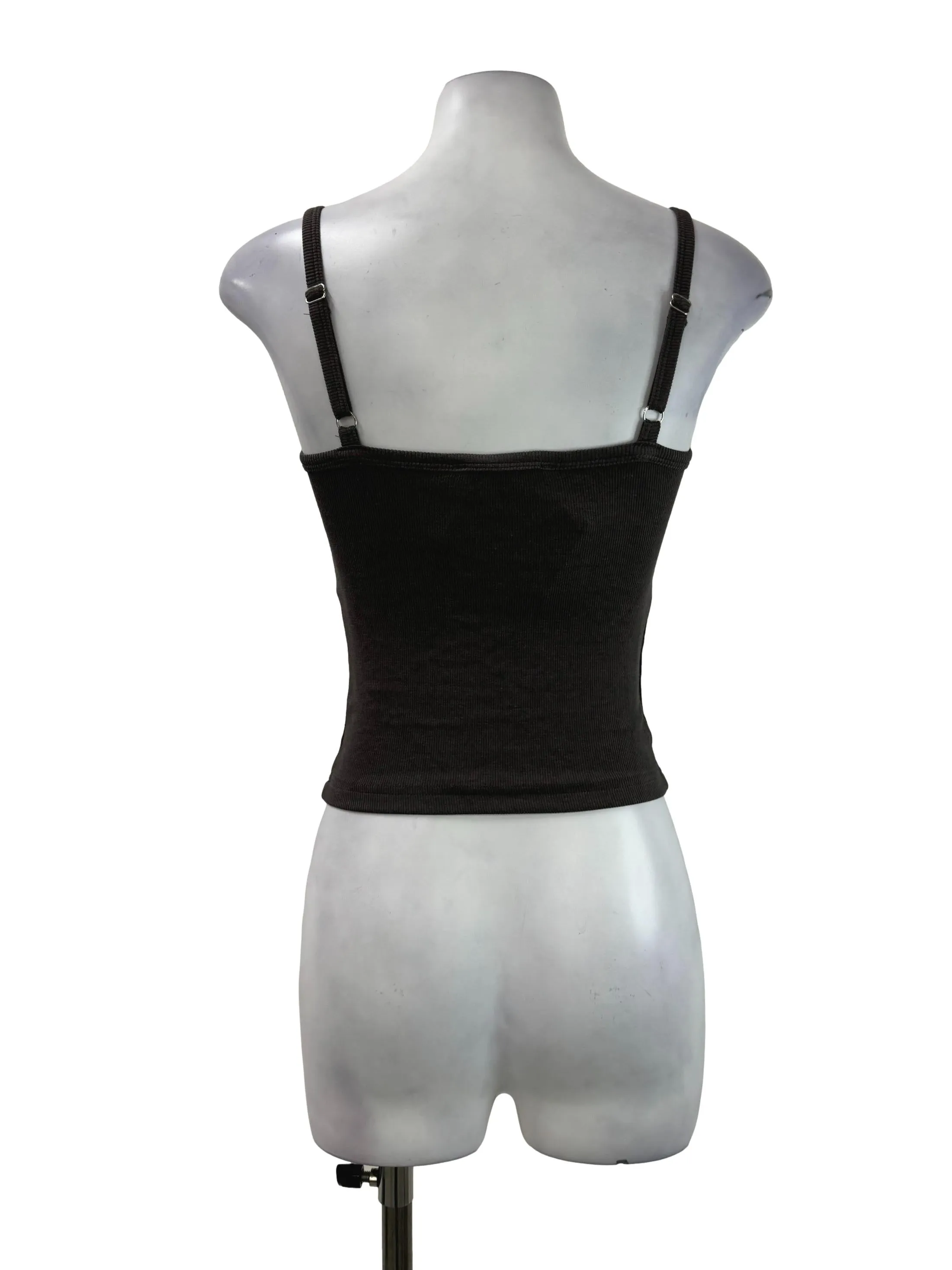 Grey Ribbed Square Tank Top