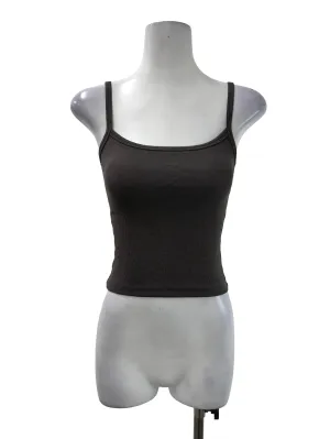 Grey Ribbed Square Tank Top