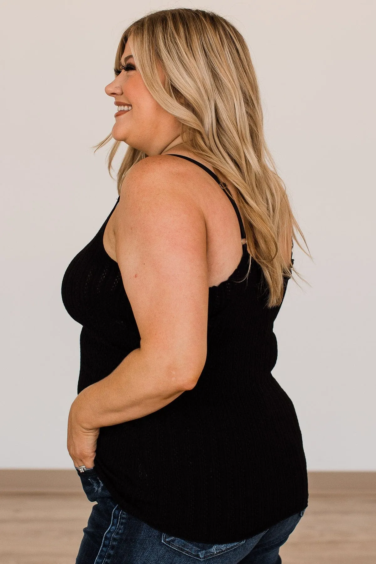 Happiness Is Within Ribbed Knit Tank- Black