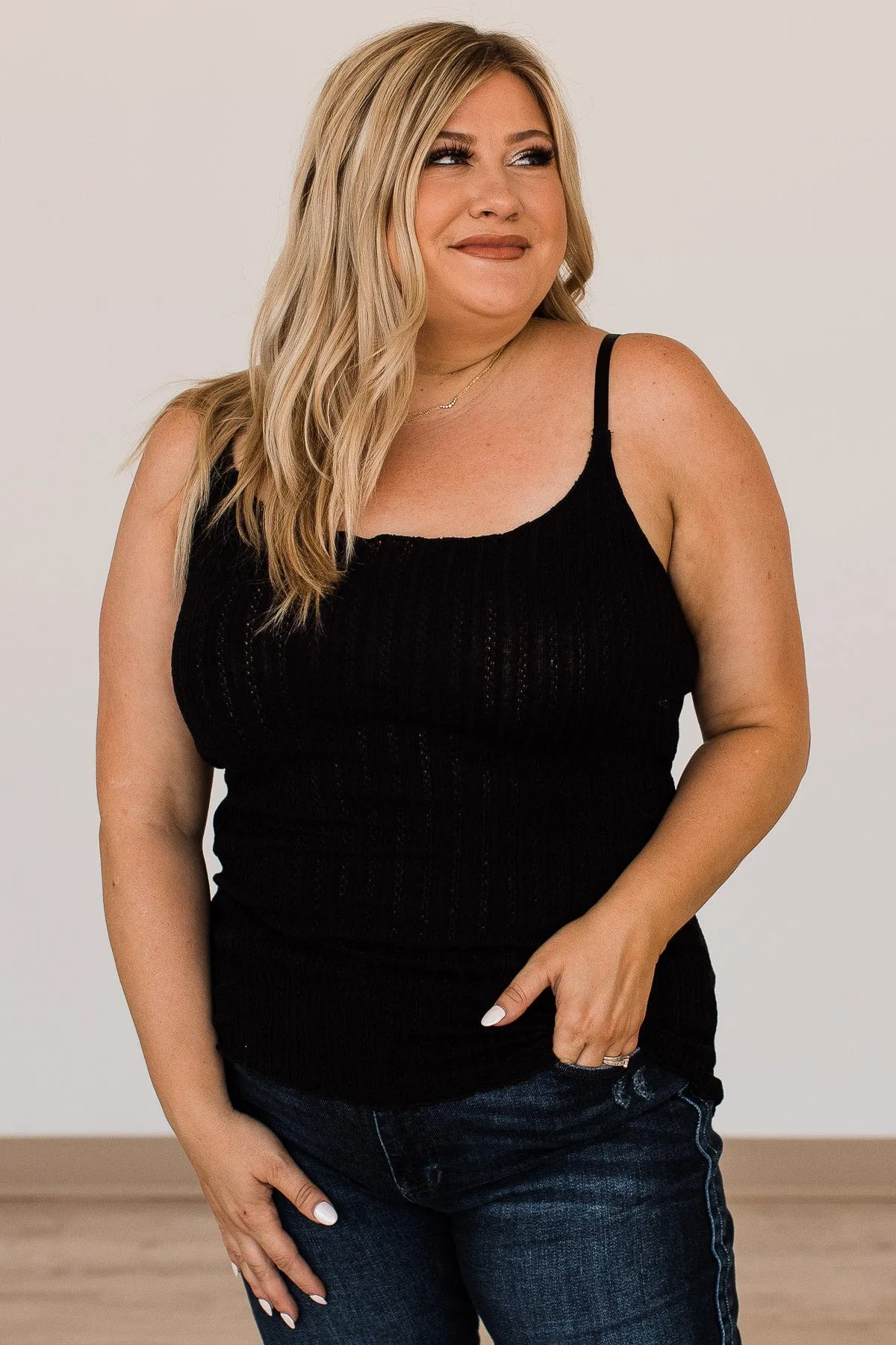 Happiness Is Within Ribbed Knit Tank- Black