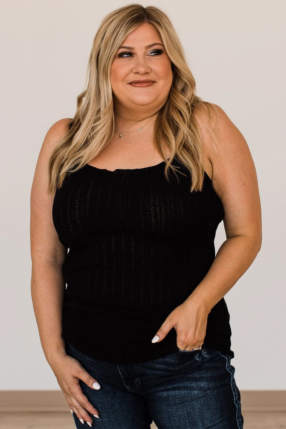 Happiness Is Within Ribbed Knit Tank- Black