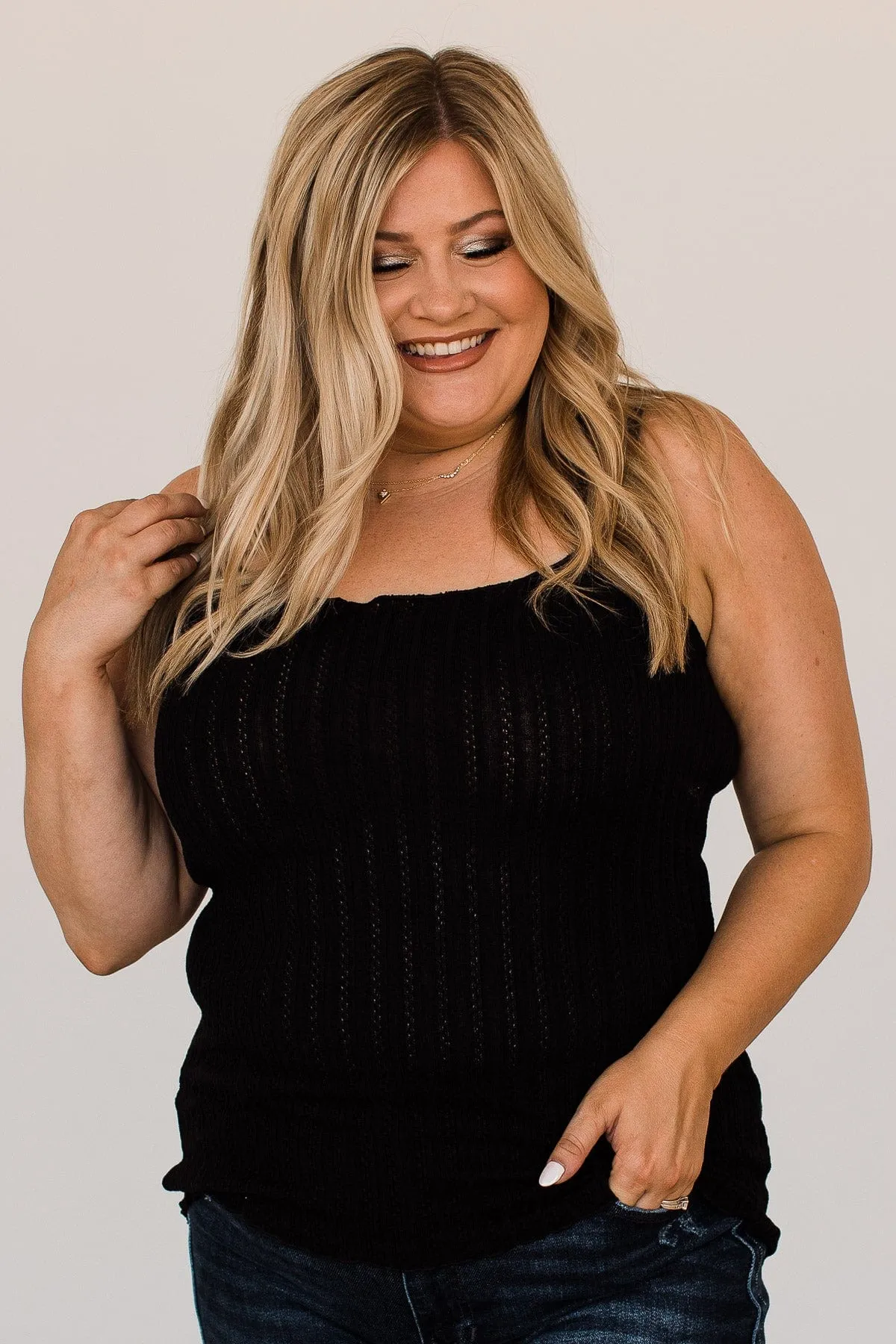 Happiness Is Within Ribbed Knit Tank- Black