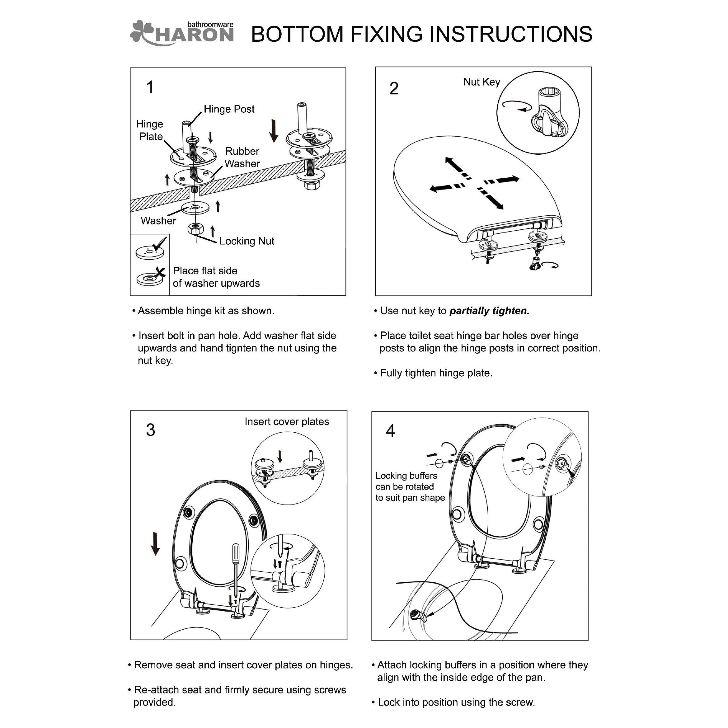 Haron TS-785 CITTE White Slow Close Toilet Seat with Locking Buffers