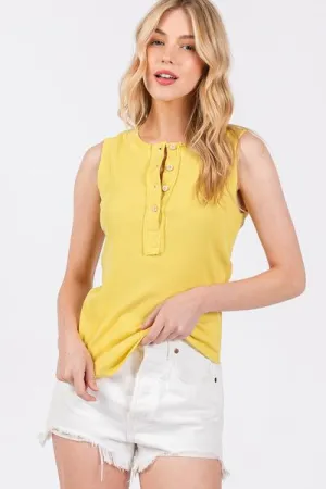 Hazel Blues® |  Ces Femme Stitch Detail Half Button Ribbed Tank