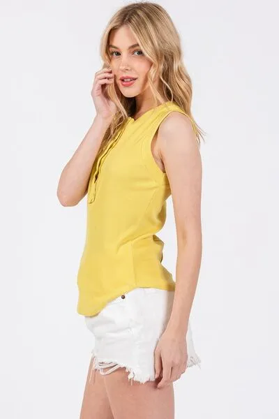 Hazel Blues® |  Ces Femme Stitch Detail Half Button Ribbed Tank