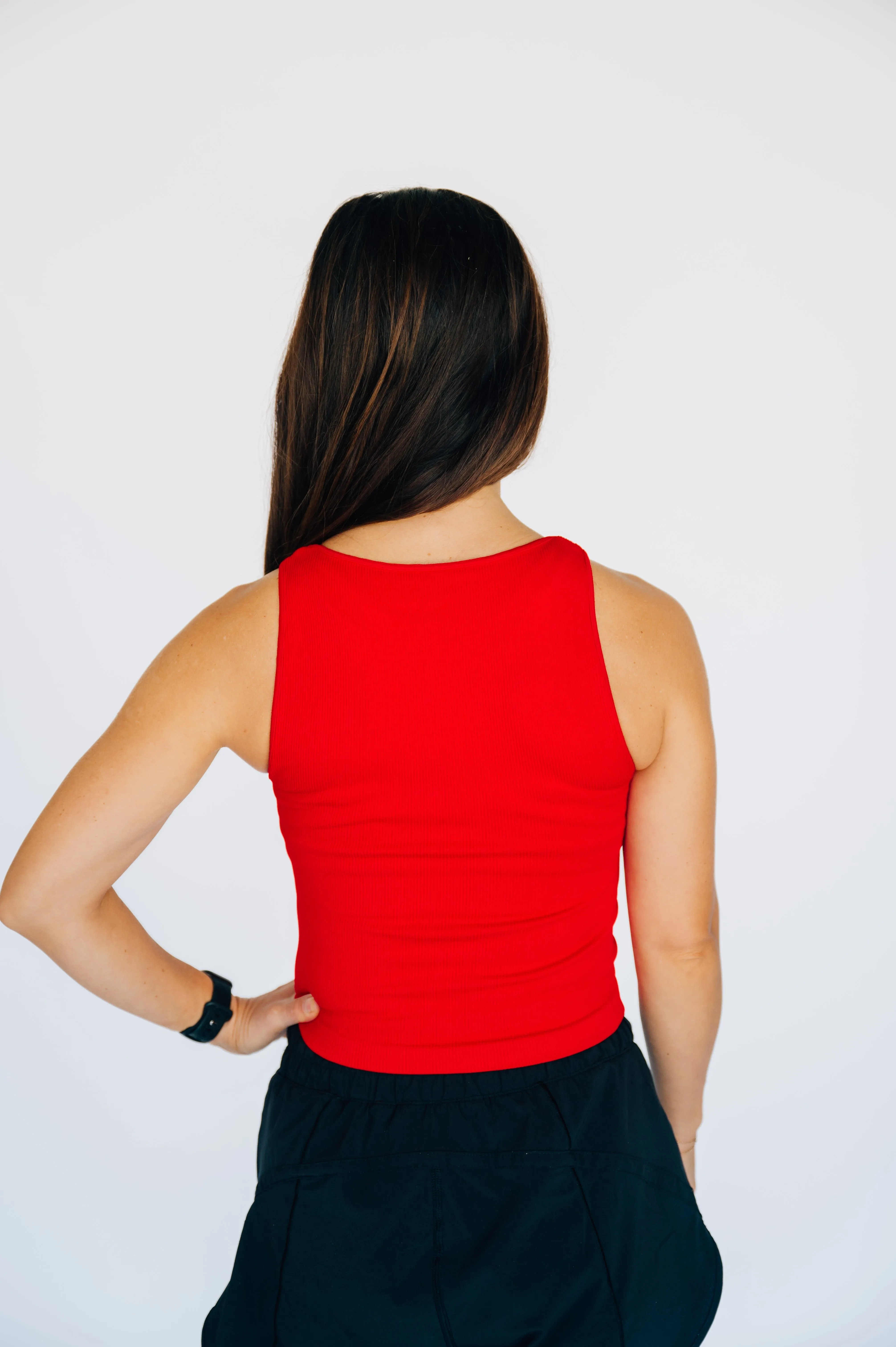 HIGH Logo Comfort Cove Cropped Ribbed High Neck | Red/Cream