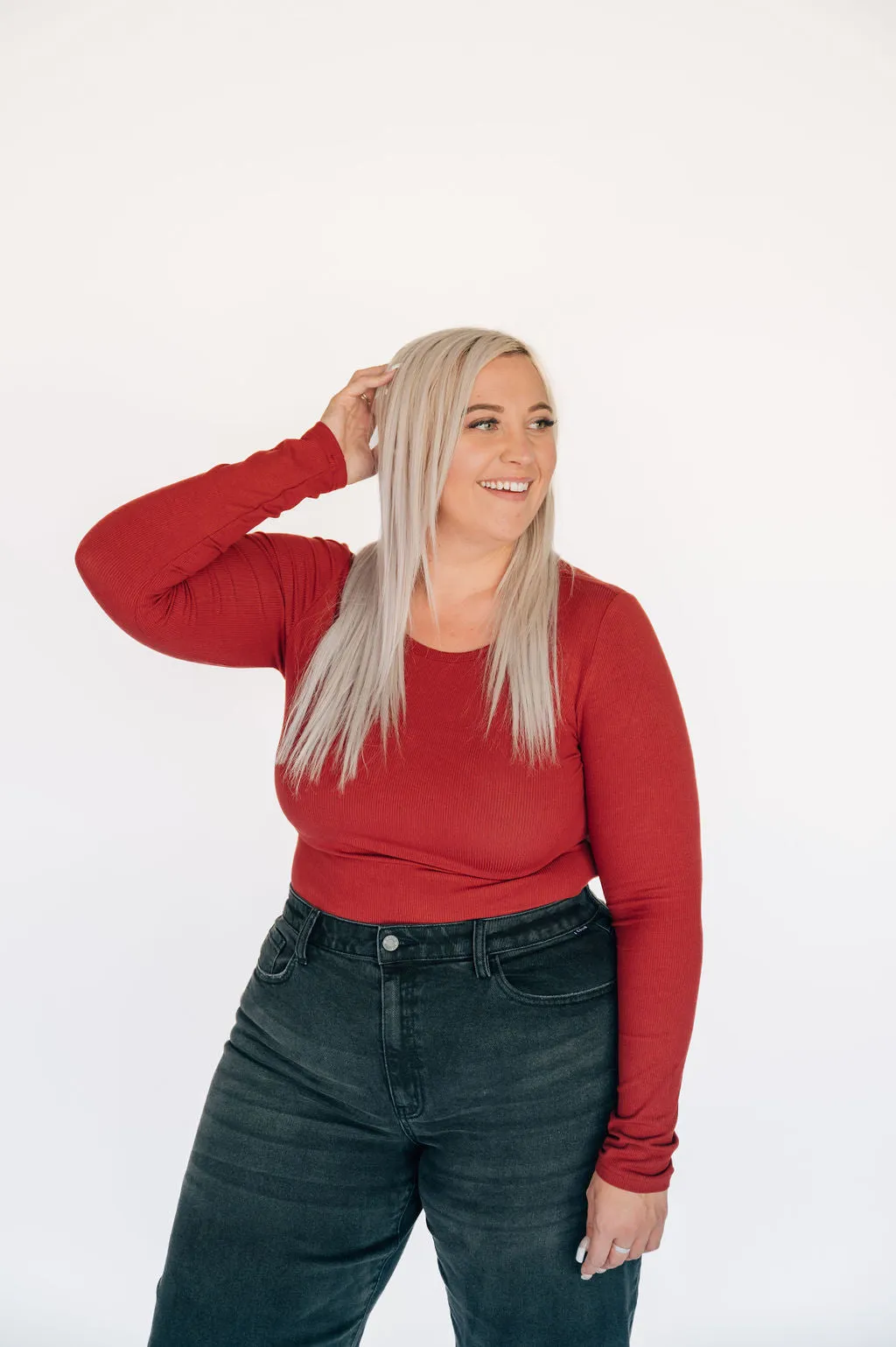 High Neck Long Sleeve Bodysuit - Burgundy