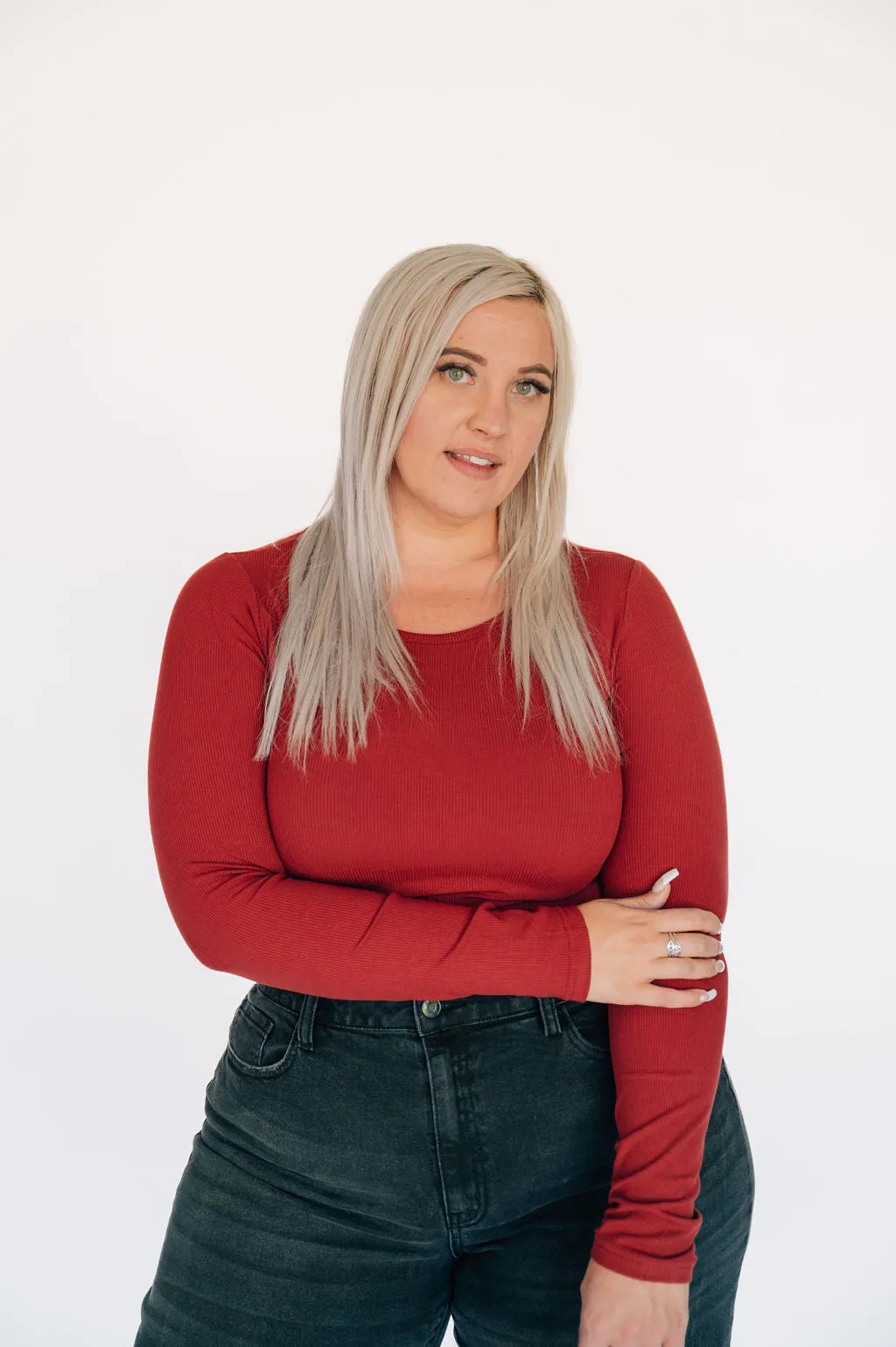 High Neck Long Sleeve Bodysuit - Burgundy