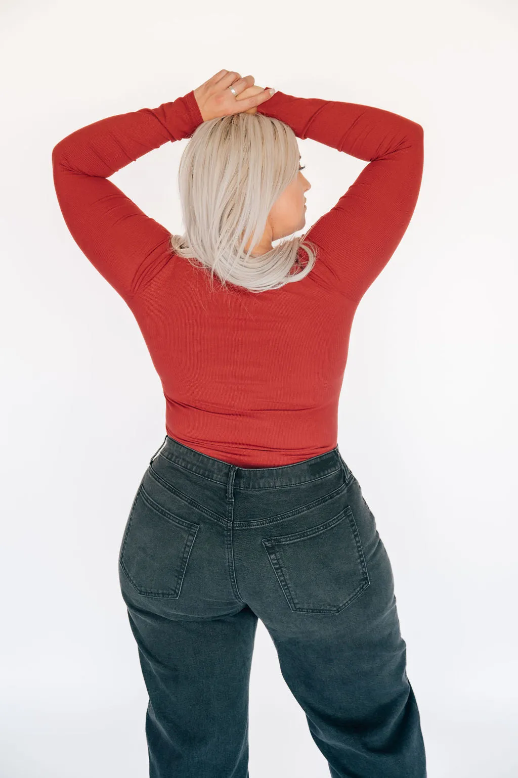 High Neck Long Sleeve Bodysuit - Burgundy