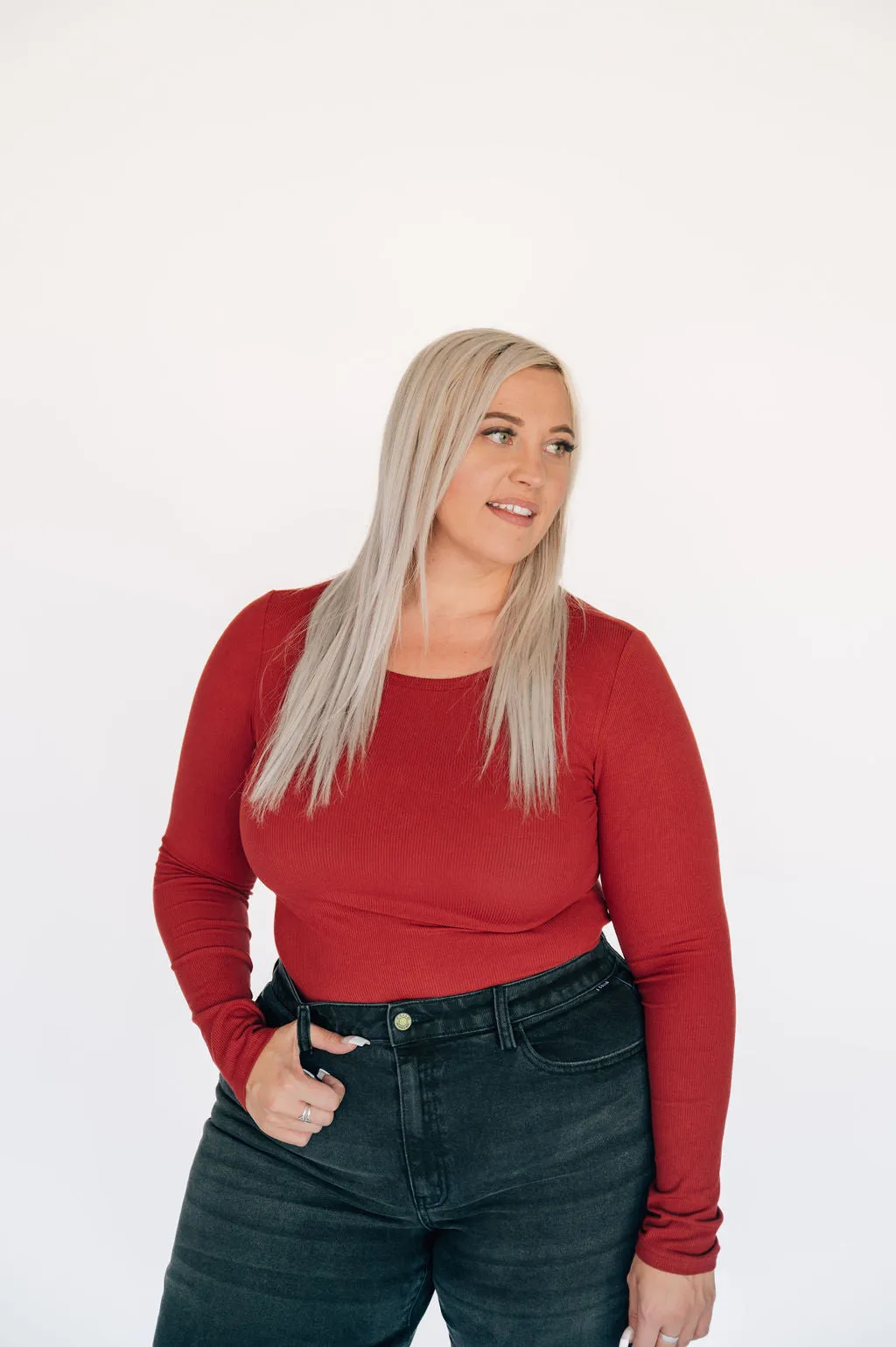 High Neck Long Sleeve Bodysuit - Burgundy